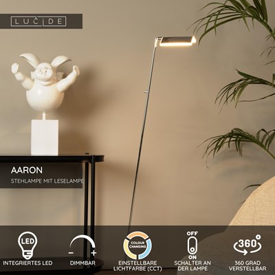 Lucide AARON - Stehlampe Mit Leselampe - LED Dim. - CCT - 1x12W 2700K/4000K - Mattes Gold / Messing
